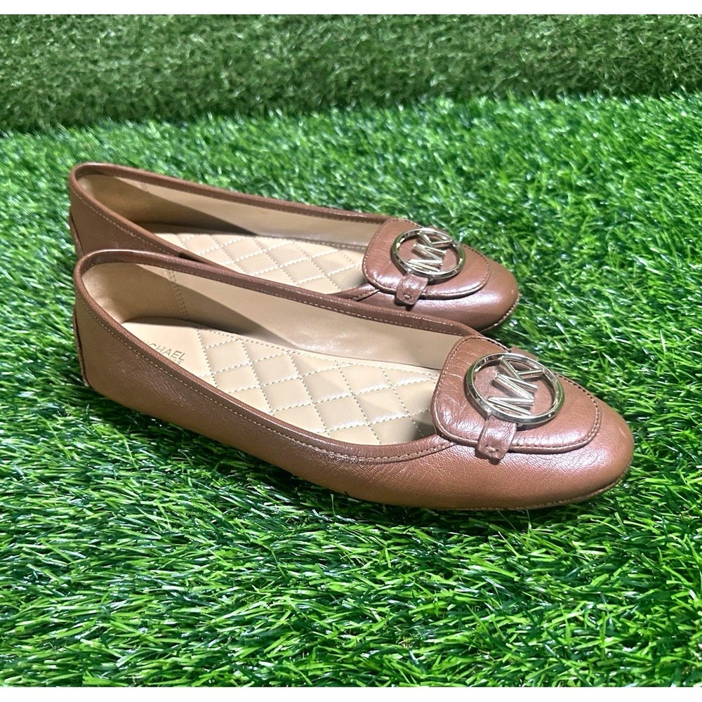 Michael Kors Women's Brown Leather Logo Slip-On Round Toe Flats US 9 M